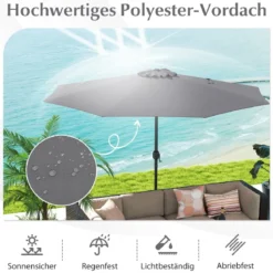 Sonnenschirm 350 cm großer Gartenschirm mit Kurbel Terrassenschirm mit 8 Rippen