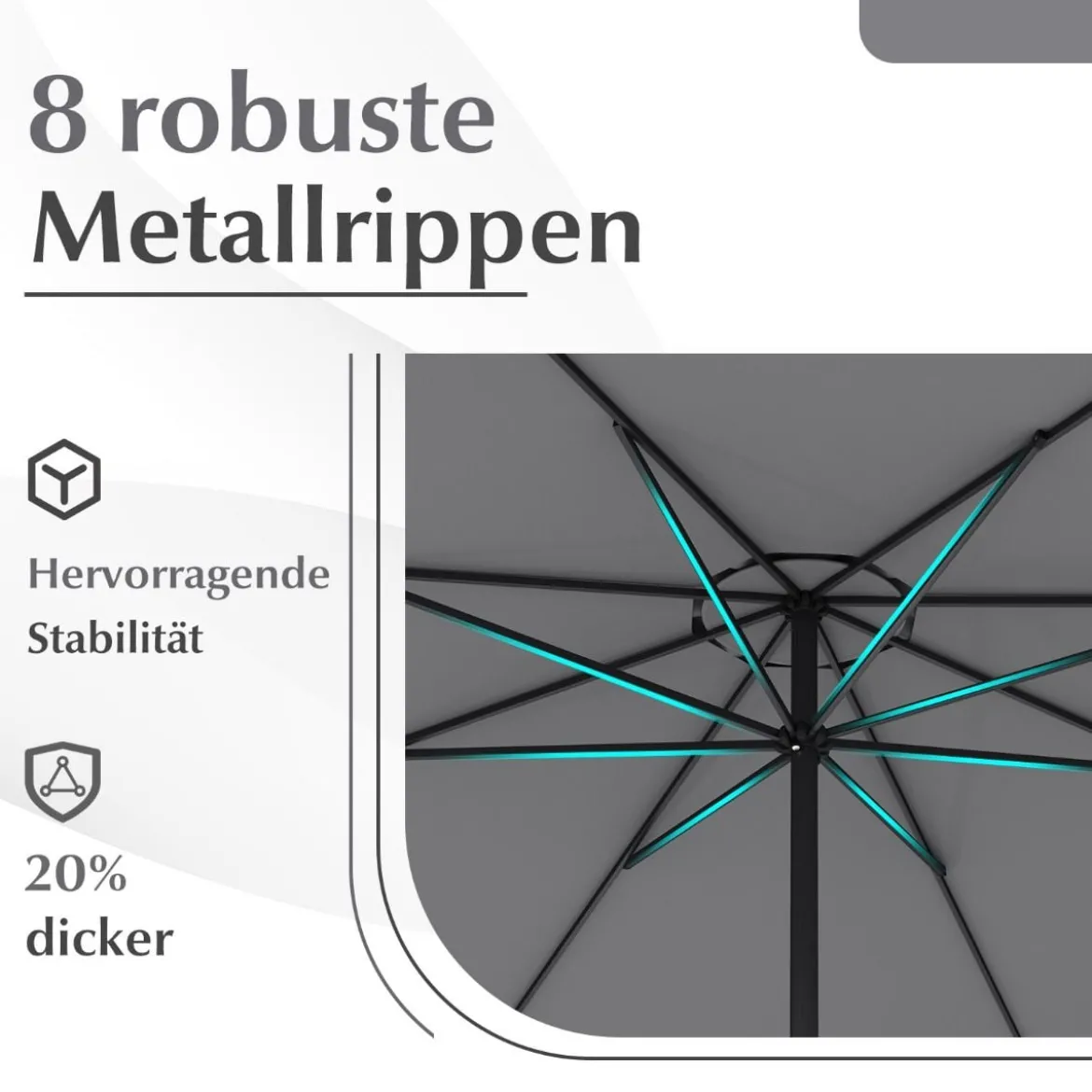 Sonnenschirm 350 cm großer Gartenschirm mit Kurbel Terrassenschirm mit 8 Rippen