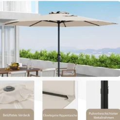 Sonnenschirm 350 cm großer Gartenschirm mit Kurbel Terrassenschirm mit 8 Rippen