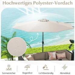 Sonnenschirm 350 cm großer Gartenschirm mit Kurbel Terrassenschirm mit 8 Rippen