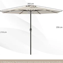 Sonnenschirm 350 cm großer Gartenschirm mit Kurbel Terrassenschirm mit 8 Rippen