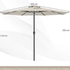 Sonnenschirm 350 cm großer Gartenschirm mit Kurbel Terrassenschirm mit 8 Rippen