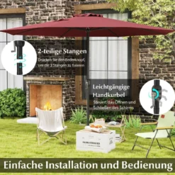 Sonnenschirm 350 cm großer Gartenschirm mit Kurbel Terrassenschirm mit 8 Rippen