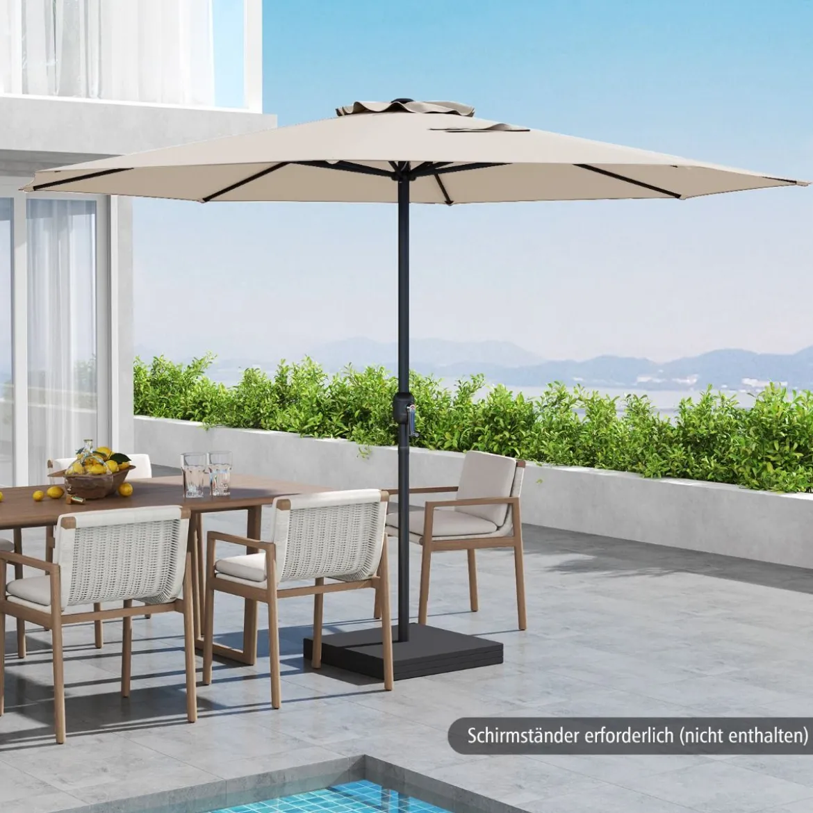 Sonnenschirm 350 cm großer Gartenschirm mit Kurbel Terrassenschirm mit 8 Rippen