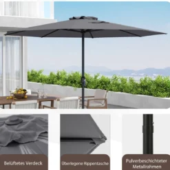 Sonnenschirm 350 cm großer Gartenschirm mit Kurbel Terrassenschirm mit 8 Rippen