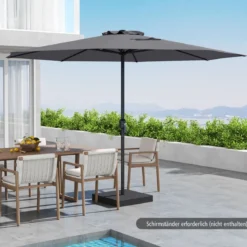 Sonnenschirm 350 cm großer Gartenschirm mit Kurbel Terrassenschirm mit 8 Rippen