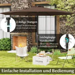 Sonnenschirm 350 cm großer Gartenschirm mit Kurbel Terrassenschirm mit 8 Rippen