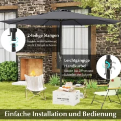 Sonnenschirm 350 cm großer Gartenschirm mit Kurbel Terrassenschirm mit 8 Rippen