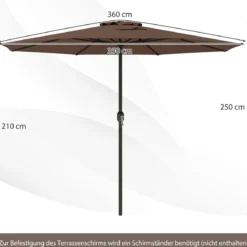 Sonnenschirm 350 cm großer Gartenschirm mit Kurbel Terrassenschirm mit 8 Rippen
