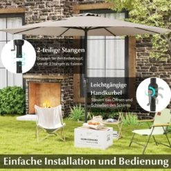 Sonnenschirm 350 cm großer Gartenschirm mit Kurbel Terrassenschirm mit 8 Rippen