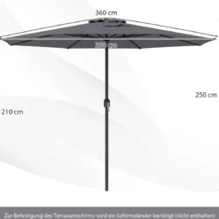 Sonnenschirm 350 cm großer Gartenschirm mit Kurbel Terrassenschirm mit 8 Rippen
