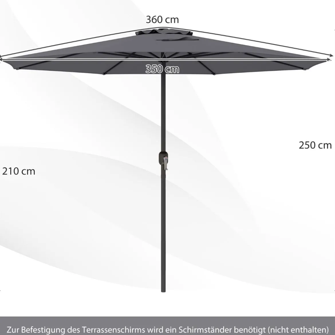 Sonnenschirm 350 cm großer Gartenschirm mit Kurbel Terrassenschirm mit 8 Rippen