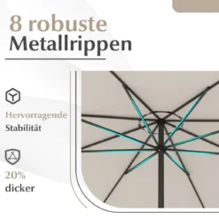 Sonnenschirm 350 cm großer Gartenschirm mit Kurbel Terrassenschirm mit 8 Rippen