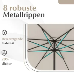 Sonnenschirm 350 cm großer Gartenschirm mit Kurbel Terrassenschirm mit 8 Rippen