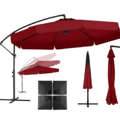 Sonnenschirm 300 cm inkl. Schutzhülle Rot+Sonnenschirmständer 80 Liter / 108 kg befüllbar Set