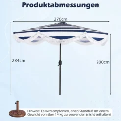 Sonnenschirm Ø 278 cm Strandschirm Neigbar mit Kurbel Balkonschirm mit Fransen Gartenschirm