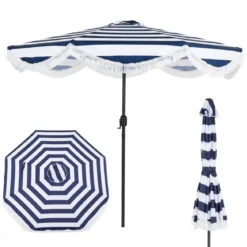 Sonnenschirm Ø 278 cm Strandschirm Neigbar mit Kurbel Balkonschirm mit Fransen Gartenschirm