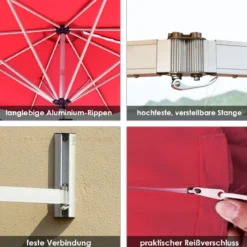 Sonnenschirm für die Wand Wandschirm kippbar Balkonschirm mit verstellbarer Aluminiumstange Ø 250 cm Rot