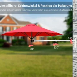 Sonnenschirm für die Wand Wandschirm kippbar Balkonschirm mit verstellbarer Aluminiumstange Ø 250 cm Rot