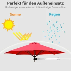 Sonnenschirm für die Wand Wandschirm kippbar Balkonschirm mit verstellbarer Aluminiumstange Ø 250 cm Rot