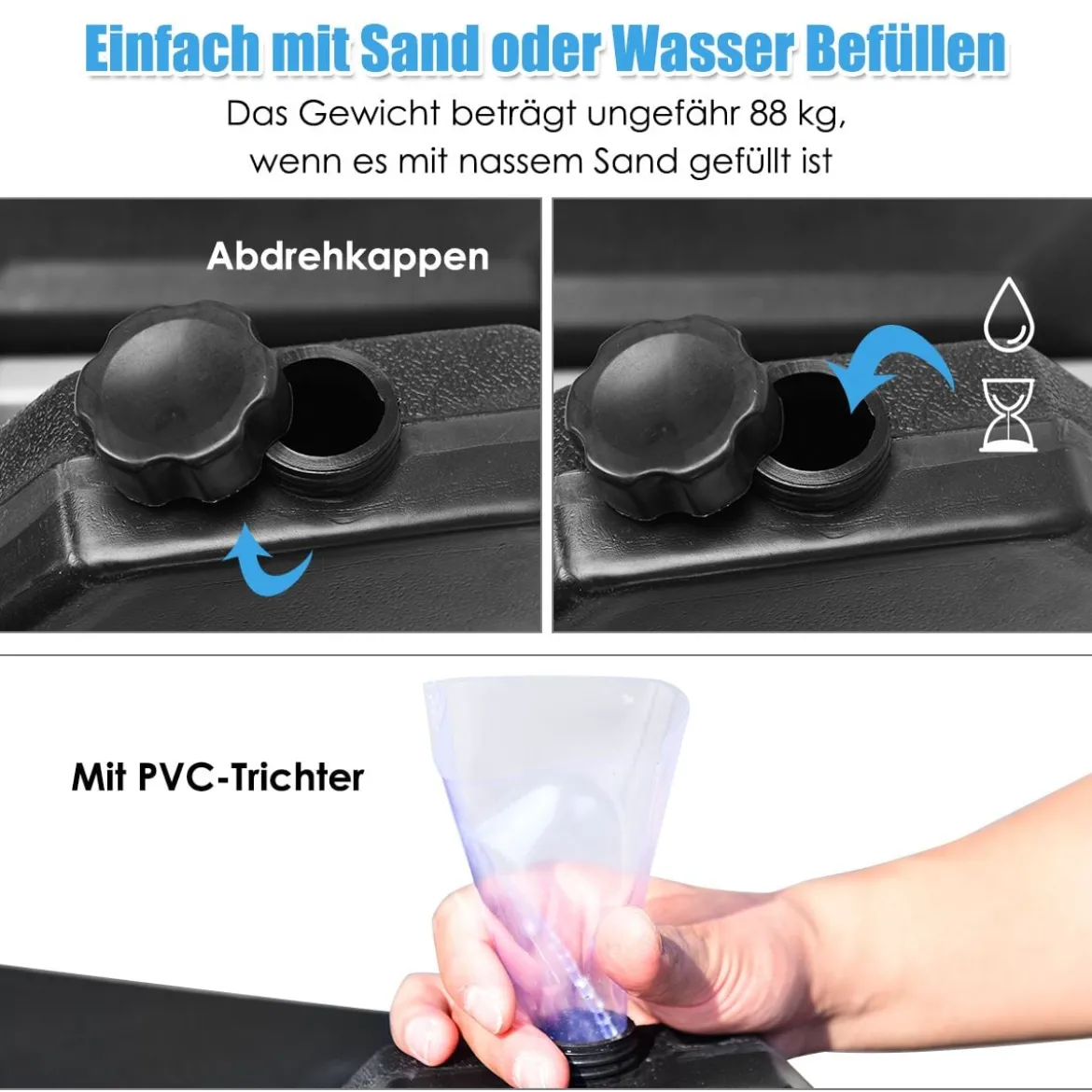 Sonnenschirmfuß Balkonschirmständer für Außenbereich 90cm x 90cmx 10cm Schwarz