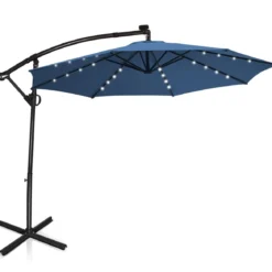 Sonnenschirm mit LED-Solar-Beleuchtung Drehbar Ampelschirm für Garten Ø 300 cm Blau