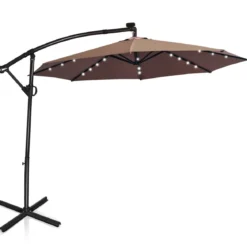 Sonnenschirm mit LED-Solar-Beleuchtung Drehbar Ampelschirm für Garten Ø 300 cm Braun