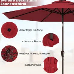 Sonnenschirm mit Solar- LED-Beleuchtung Ampelschirm Gartenschirm 3m