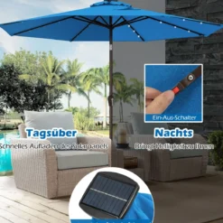 Sonnenschirm mit Solar- LED-Beleuchtung Ampelschirm Gartenschirm 3m