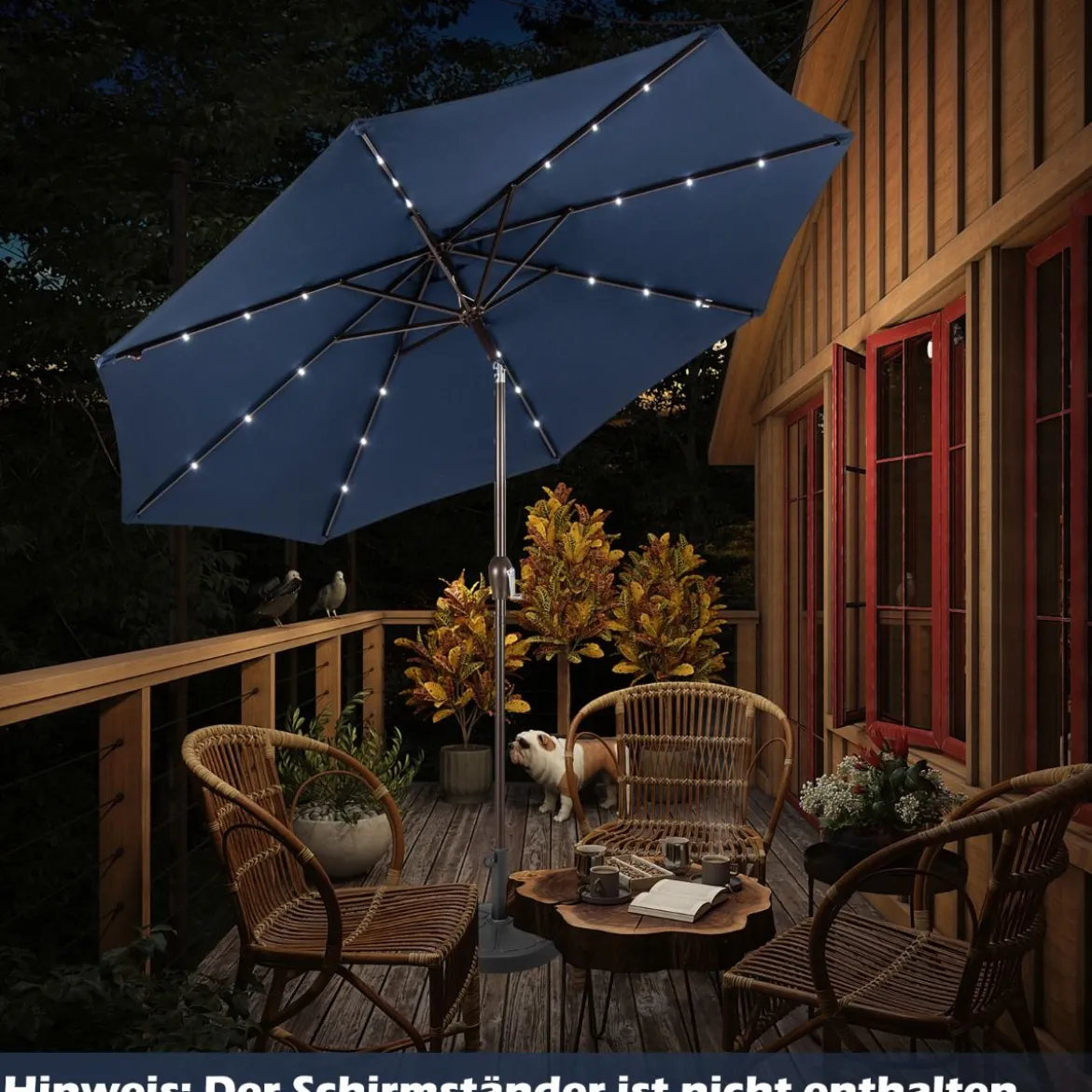 Sonnenschirm mit Solar- LED-Beleuchtung Ampelschirm Gartenschirm 3m