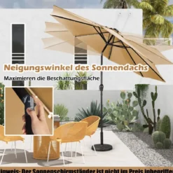 Sonnenschirm mit Solar- LED-Beleuchtung Ampelschirm Gartenschirm 3m