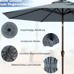 Sonnenschirm mit Solar- LED-Beleuchtung Ampelschirm Gartenschirm 3m