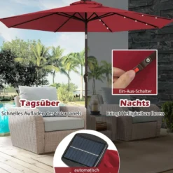 Sonnenschirm mit Solar- LED-Beleuchtung Ampelschirm Gartenschirm 3m
