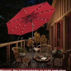 Sonnenschirm mit Solar- LED-Beleuchtung Ampelschirm Gartenschirm 3m