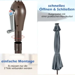 Sonnenschirm mit Solar- LED-Beleuchtung Ampelschirm Gartenschirm 3m