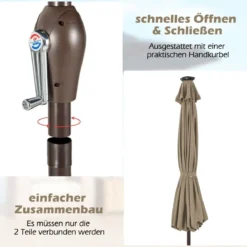 Sonnenschirm mit Solar- LED-Beleuchtung Ampelschirm Gartenschirm 3m