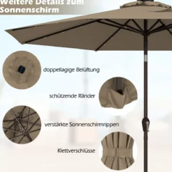 Sonnenschirm mit Solar- LED-Beleuchtung Ampelschirm Gartenschirm 3m