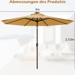Sonnenschirm mit Solar- LED-Beleuchtung Ampelschirm Gartenschirm 3m