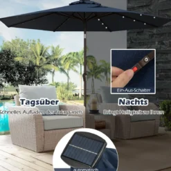 Sonnenschirm mit Solar- LED-Beleuchtung Ampelschirm Gartenschirm 3m