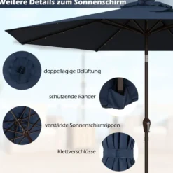 Sonnenschirm mit Solar- LED-Beleuchtung Ampelschirm Gartenschirm 3m