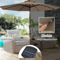 Sonnenschirm mit Solar- LED-Beleuchtung Ampelschirm Gartenschirm 3m