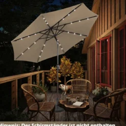 Sonnenschirm mit Solar- LED-Beleuchtung Ampelschirm Gartenschirm 3m