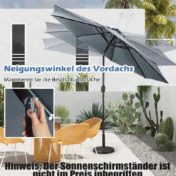 Sonnenschirm mit Solar- LED-Beleuchtung Ampelschirm Gartenschirm 3m
