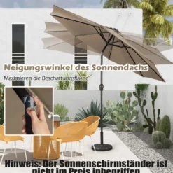 Sonnenschirm mit Solar- LED-Beleuchtung Ampelschirm Gartenschirm 3m