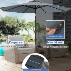 Sonnenschirm mit Solar- LED-Beleuchtung Ampelschirm Gartenschirm 3m