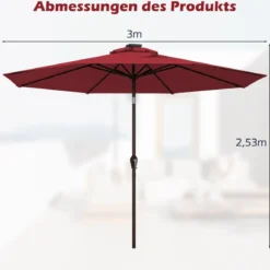 Sonnenschirm mit Solar- LED-Beleuchtung Ampelschirm Gartenschirm 3m