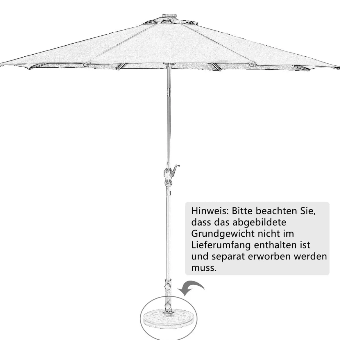 Sonnenschirm mit Solar- LED-Beleuchtung Ampelschirm Gartenschirm 3m
