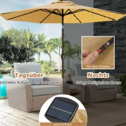 Sonnenschirm mit Solar- LED-Beleuchtung Ampelschirm Gartenschirm 3m