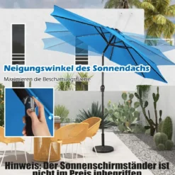 Sonnenschirm mit Solar- LED-Beleuchtung Ampelschirm Gartenschirm 3m