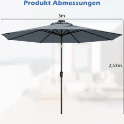 Sonnenschirm mit Solar- LED-Beleuchtung Ampelschirm Gartenschirm 3m